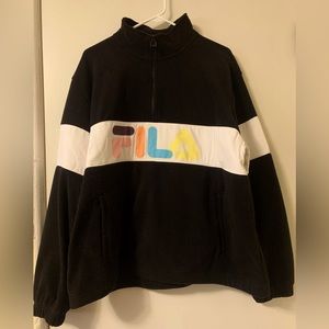 Fila Black Logo Fleece 1/4 Zip Pullover Womens Size XXL Retro Vintage style